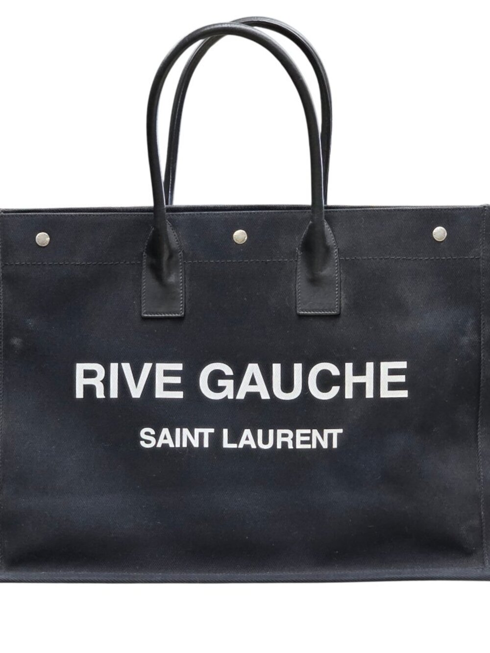 Saint Laurent Large Rive Gauche Canvas Black Tote Leather Handle Bag